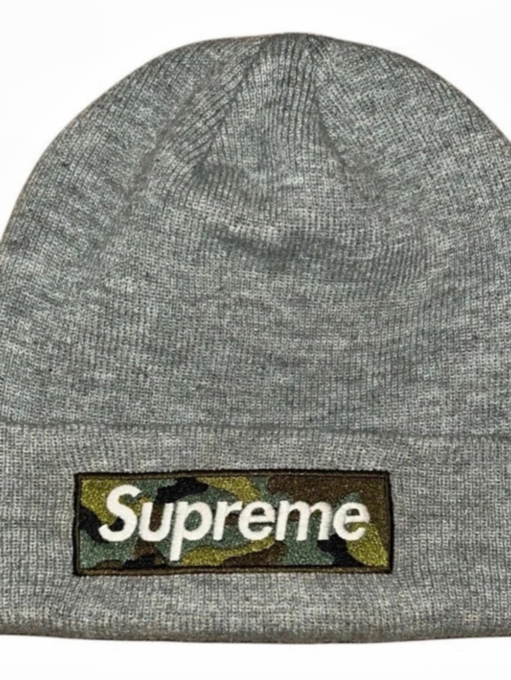 Supreme New Era Box Logo Beanie (FW23) heather Gray camo